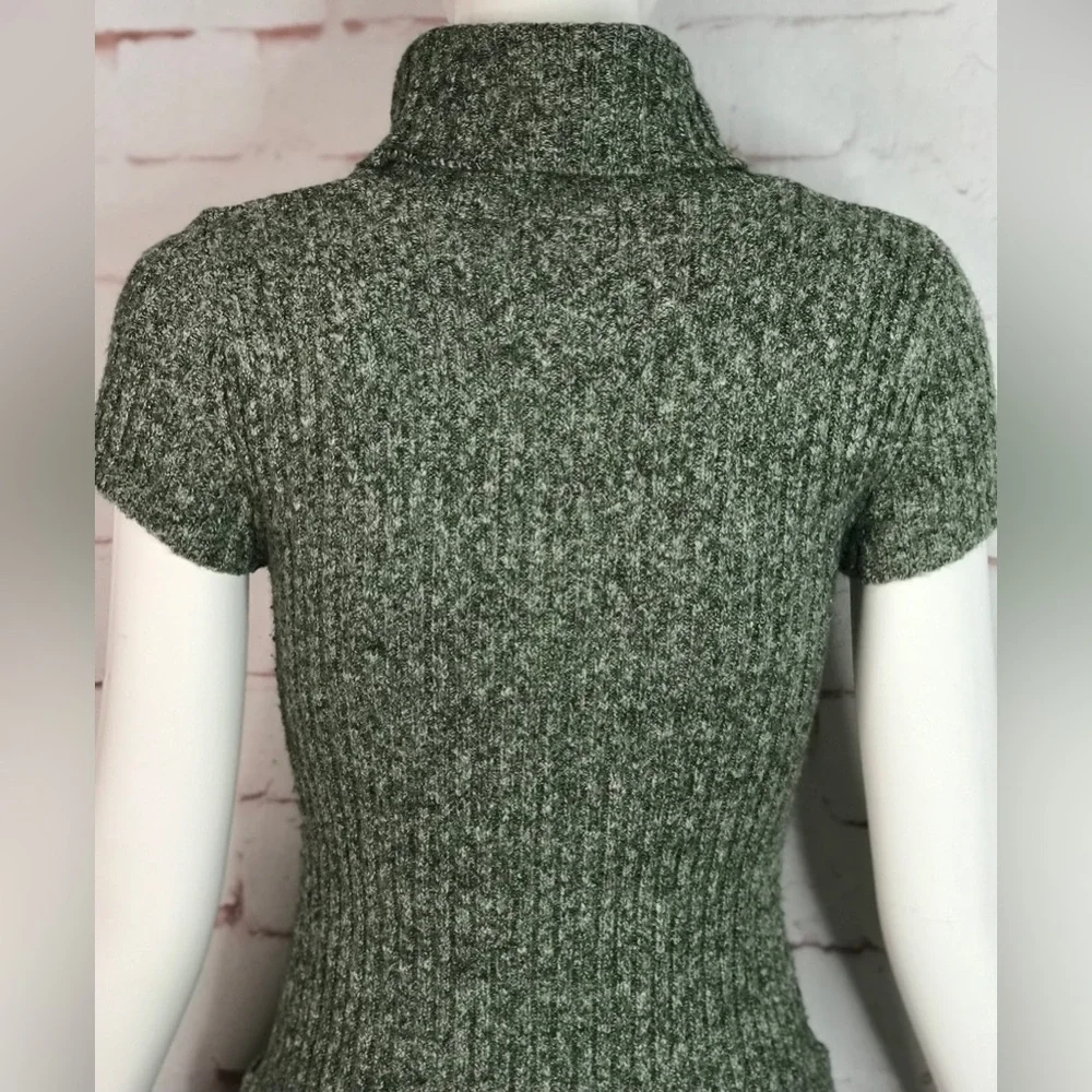 JJ BASICS M Knit Sweater Mini Dress Olive Green Marled Knit Short Sleeve Medium - Picture 10 of 15
